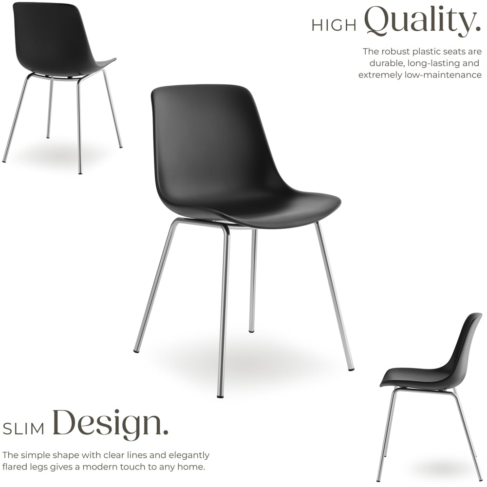 tectake Mave Set of 4 Black and Chrome Dining Chair Image 3