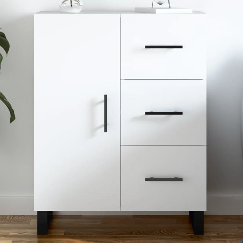 vidaXL Single Door 3 Drawer White Sideboard Image 1