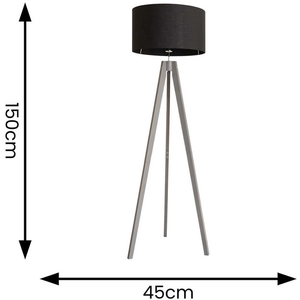 ValueLights Jackson Black Fabric Shade Grey Wood Tripod LED Floor Lamp Image 4