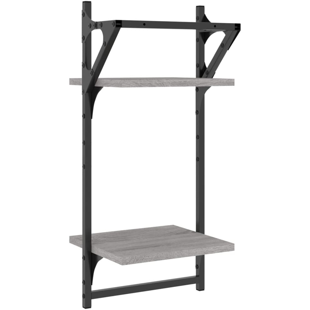 vidaXL 2-Tier Grey Sonoma Wall Shelf with Bars Set of 2 Image 6
