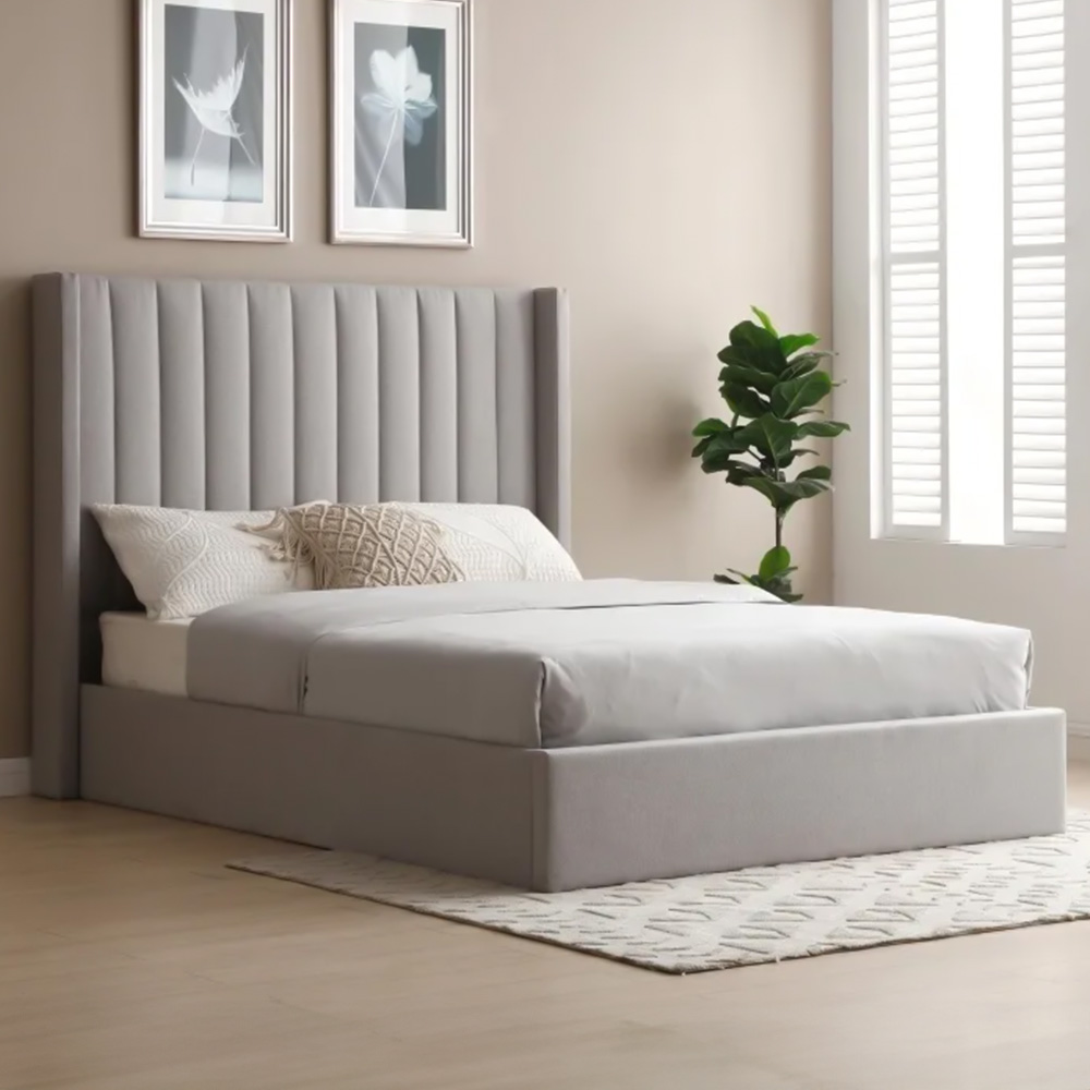 Atticus Super King Grey Faux Wool Ottoman Bed Image 1