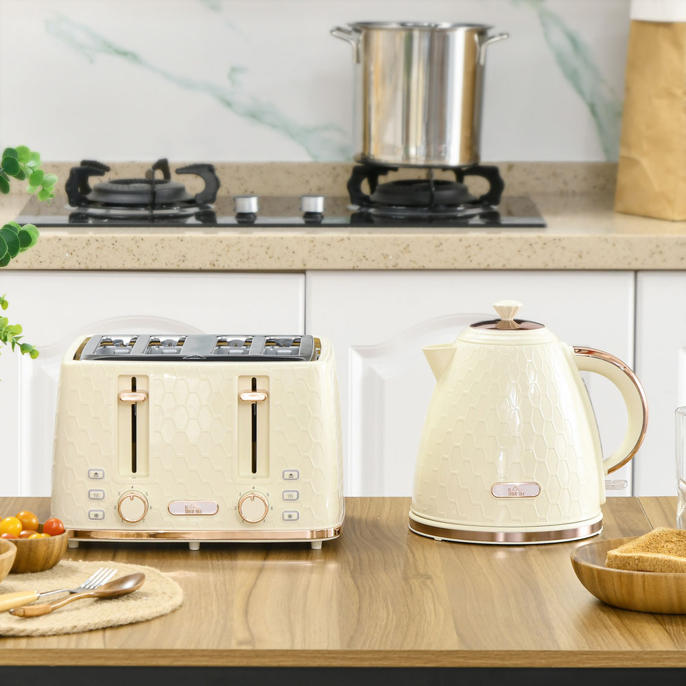 HOMCOM 800-180V71BG 1.7L Beige Kettle and 4 Slice Toaster Set Image 7