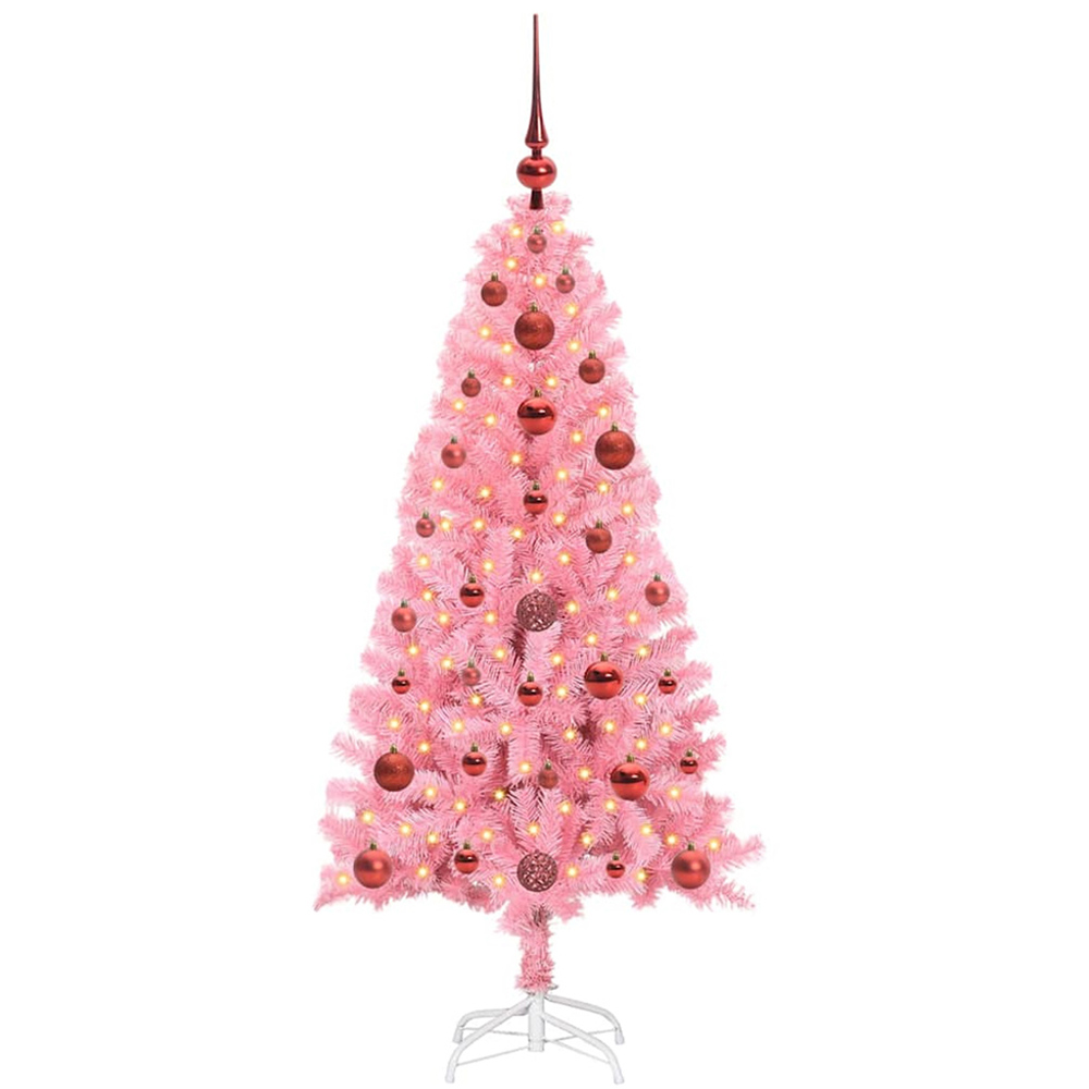 vidaXL Pre-Lit Red Bauble Pink Artificial Christmas Tree 5ft Image 1