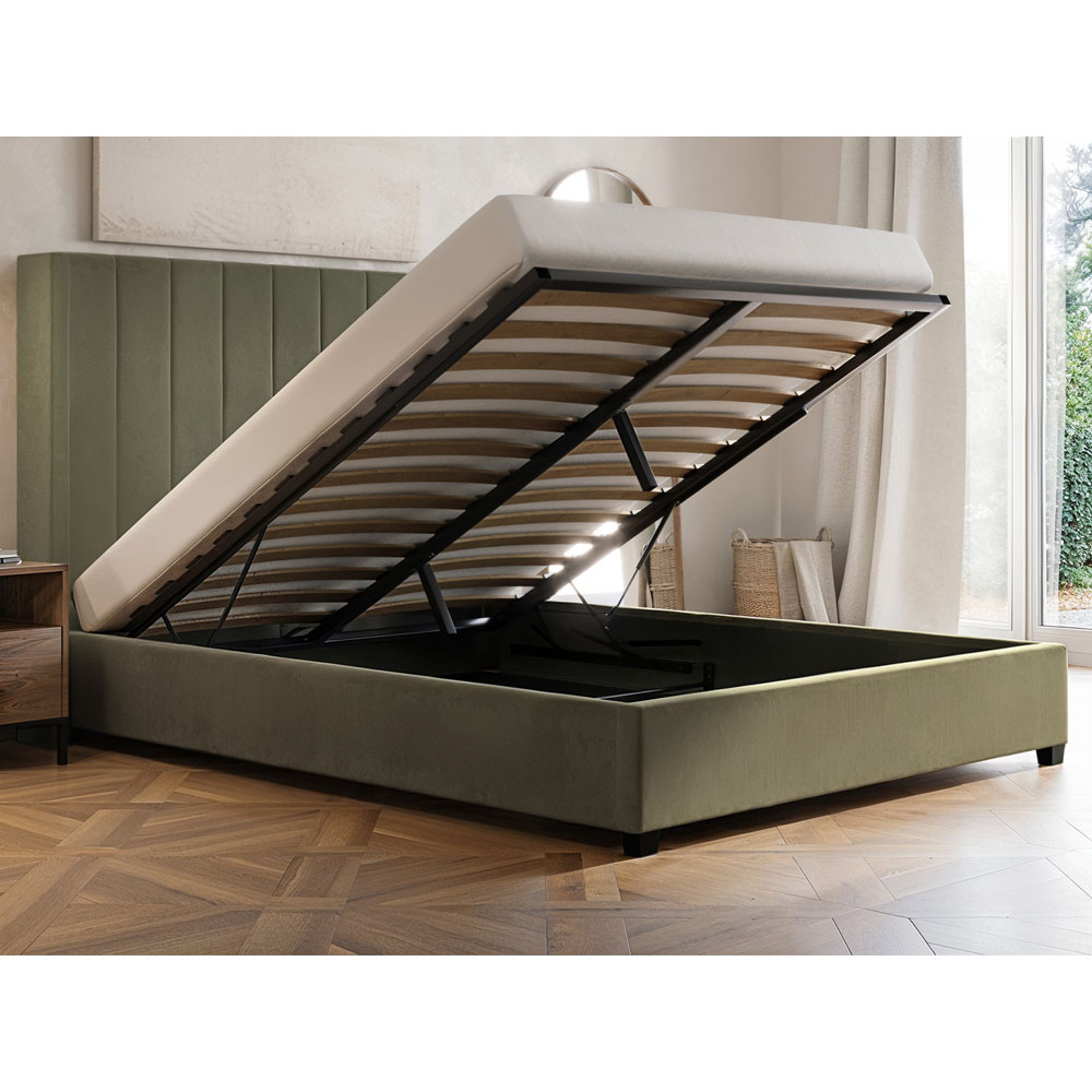 Flair Tiggy King Size Khaki Velvet Ottoman Bed with Winged Headboard Image 4