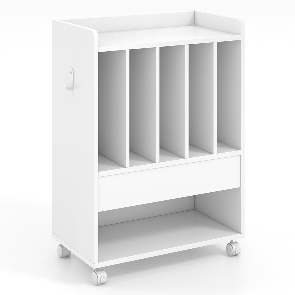 Costway Single Drawer 2 Shelf White Mobile Record Player Stand with