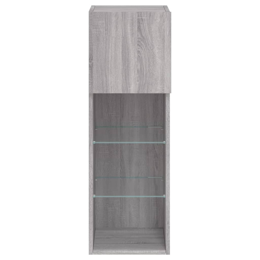 vidaXL Single Door 3 Shelf Grey Sonoma Small TV Cabinet with LED Lights Image 4