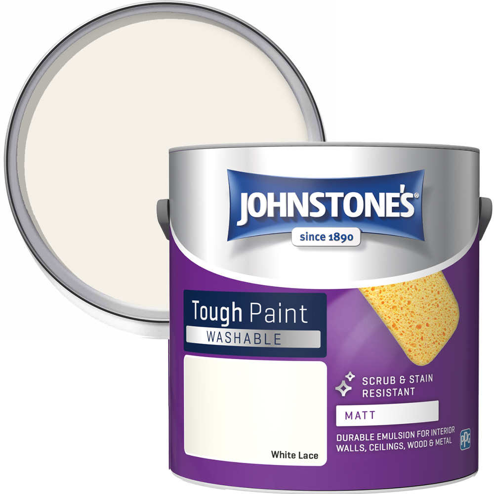 Johnstone's Washable White Lace Matt Emulsion Paint 2.5L Image 1