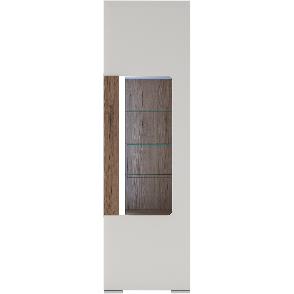 Florence Toronto Single Door White and San Remo Oak Glazed Narrow Display Cabinet Image 3