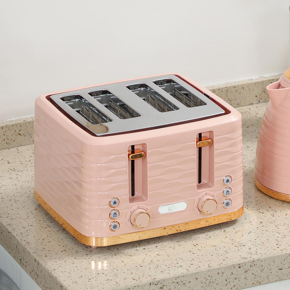 HOMCOM 800-162V70PK Light Pink 1.7L Kettle and 4 Slice Toaster Set Image 3
