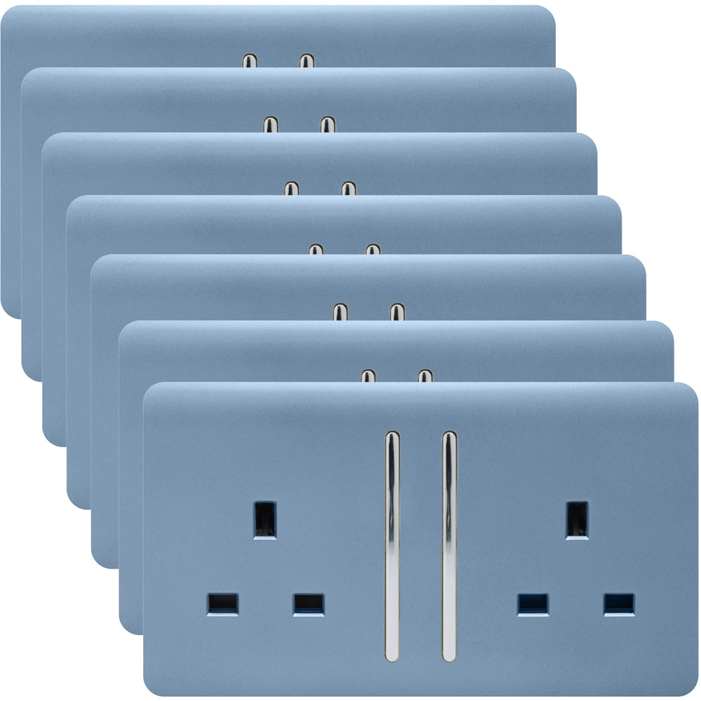 Trendi Switch 2 Gang Long Switch Sky Blue Plug Socket 7 Pack Image 1