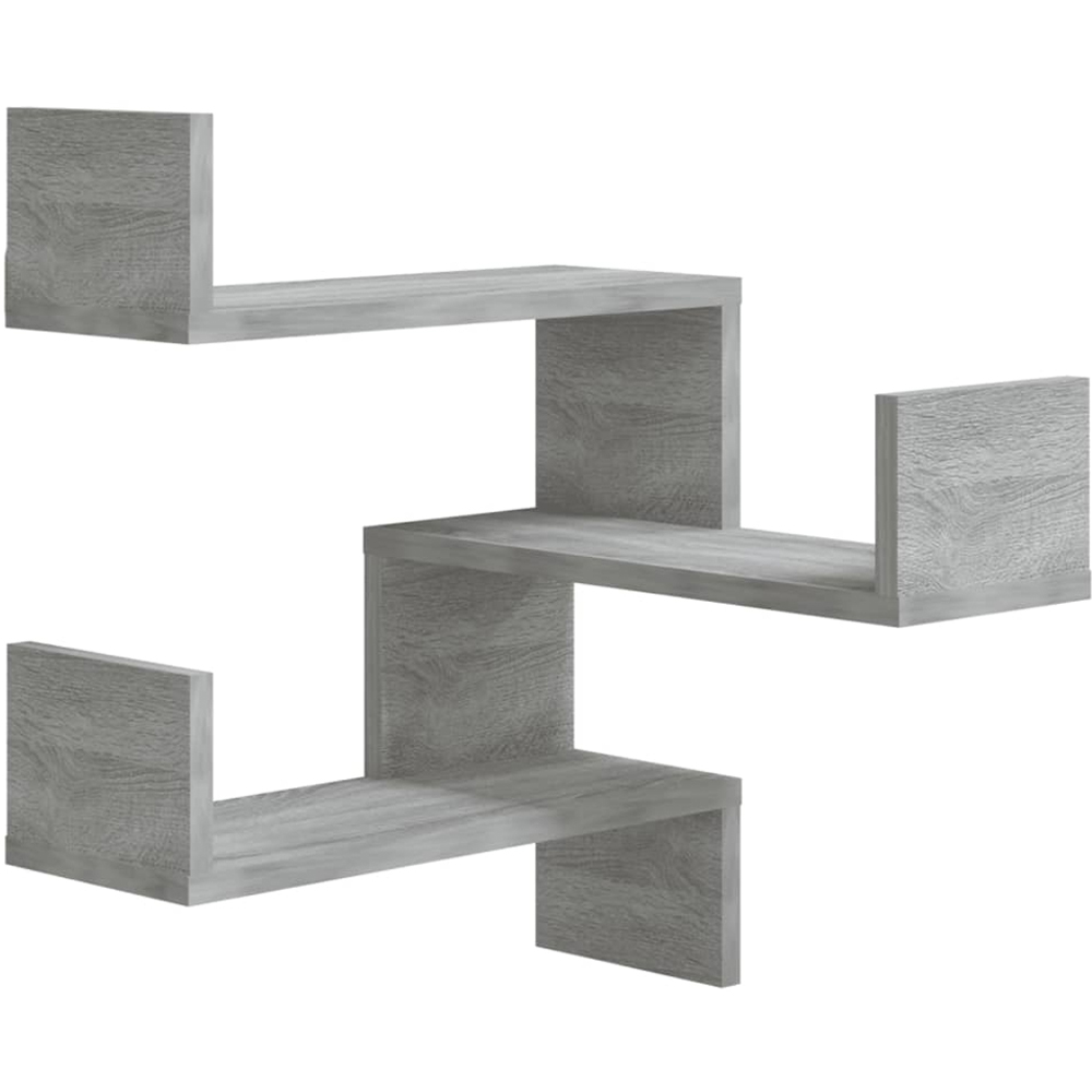 vidaXL 3-Tier Grey Corner Wall Shelf 2 Pack Image 3