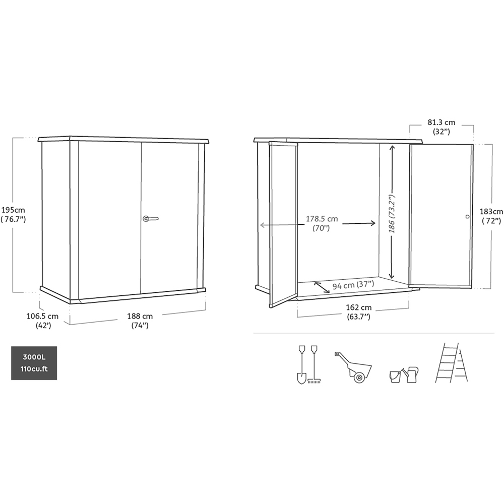 Keter Vertical XL 6 x 3.5ft Grey Garden Shed Image 9
