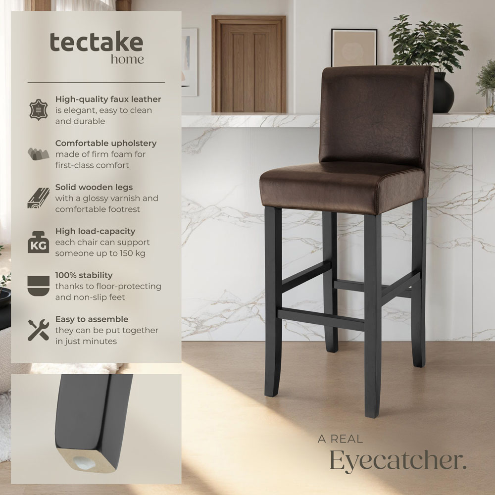 Tectake Brown Leather Padded Bar Stool Set of 4 Image 6