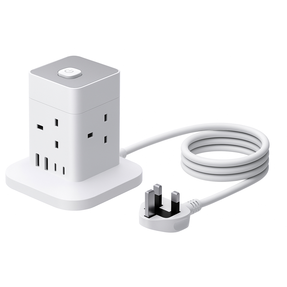 TCP 4 AC Socket Tower Cube Extension Lead with 2 USB-A and 2 USB-C Port Image 1