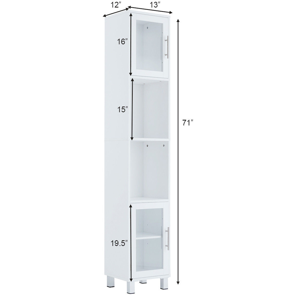 Costway 2 Door 2 Shelf White Wooden Slim Bathroom Cabinet Image 9