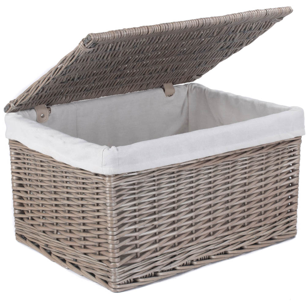 Red Hamper Large Antique Wash Cotton Lined Wicker Storage Basket Image 1