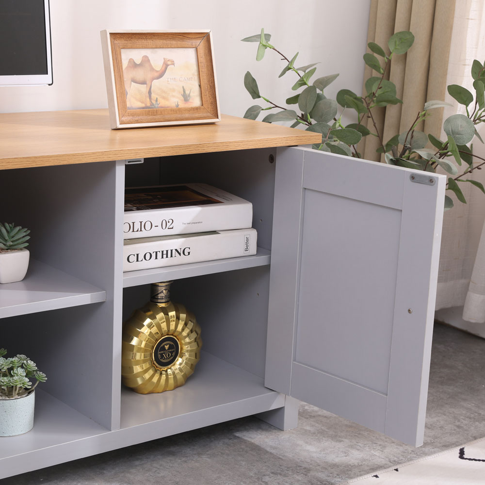 FurnitureHMD 2 Door 2 Shelf Grey and Oak Effect Wooden TV Unit Image 7