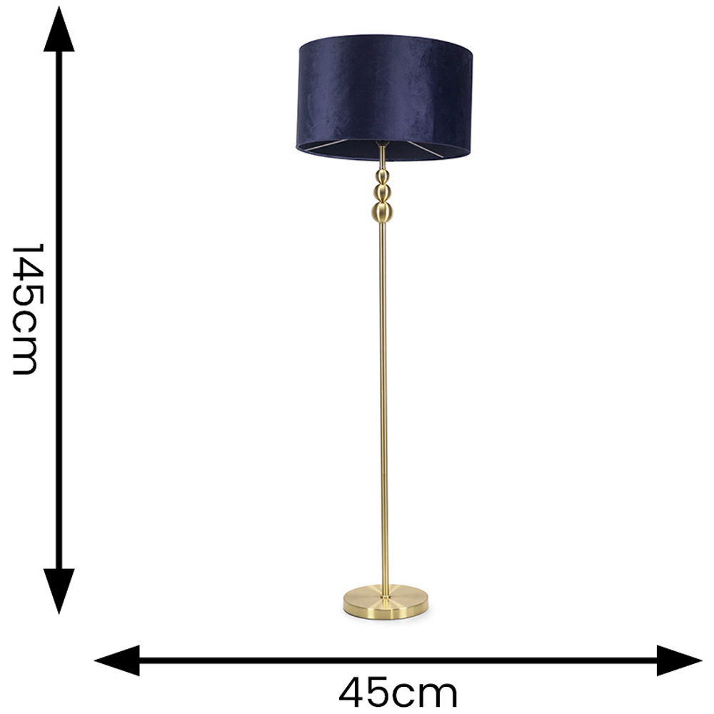 ValueLights Marissa Reni Navy Blue Velvet Shade and Gold Ball LED Floor Lamp Image 6