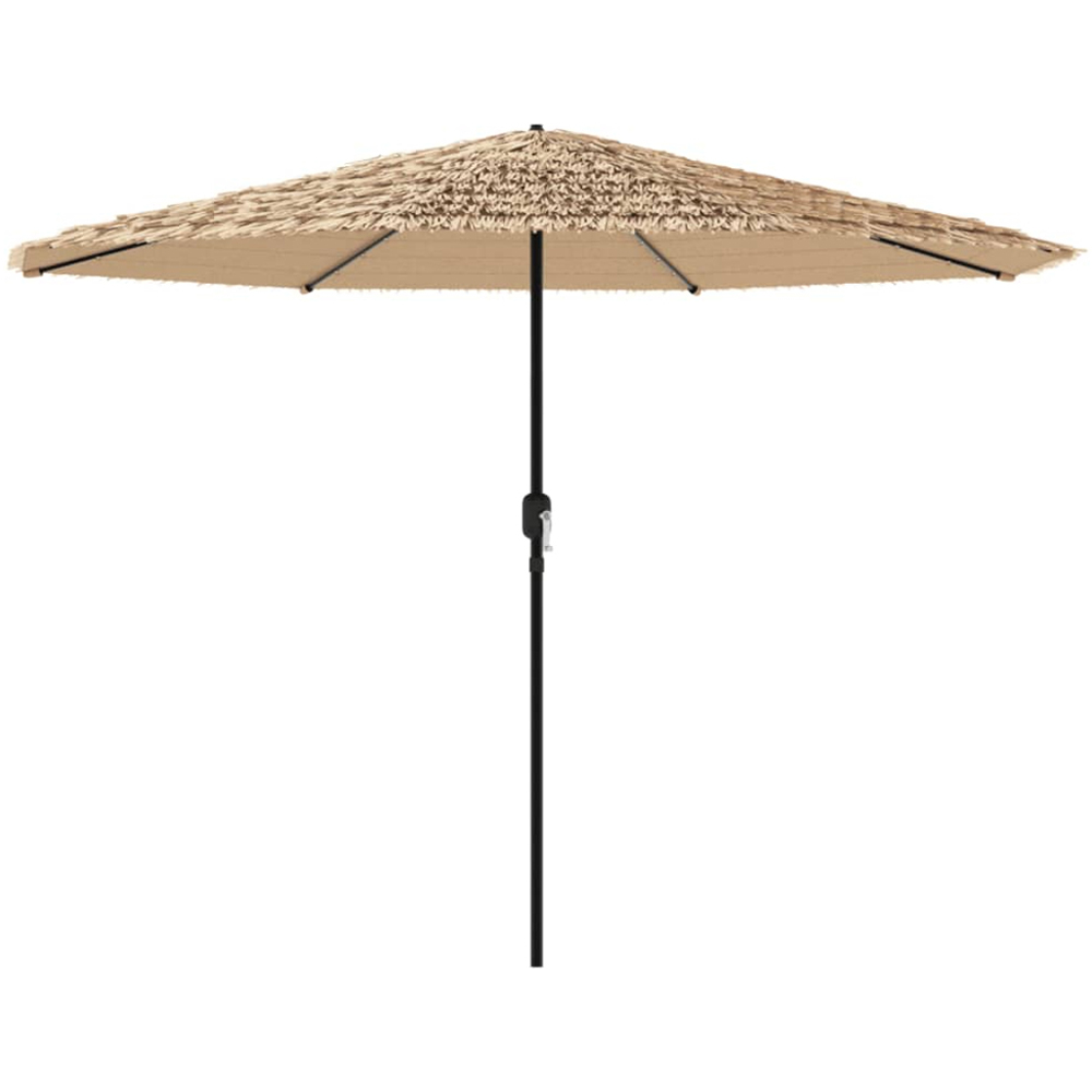 vidaXL Brown LED Light Straw Top Garden Parasol with Steel Pole 3.8m Image 1