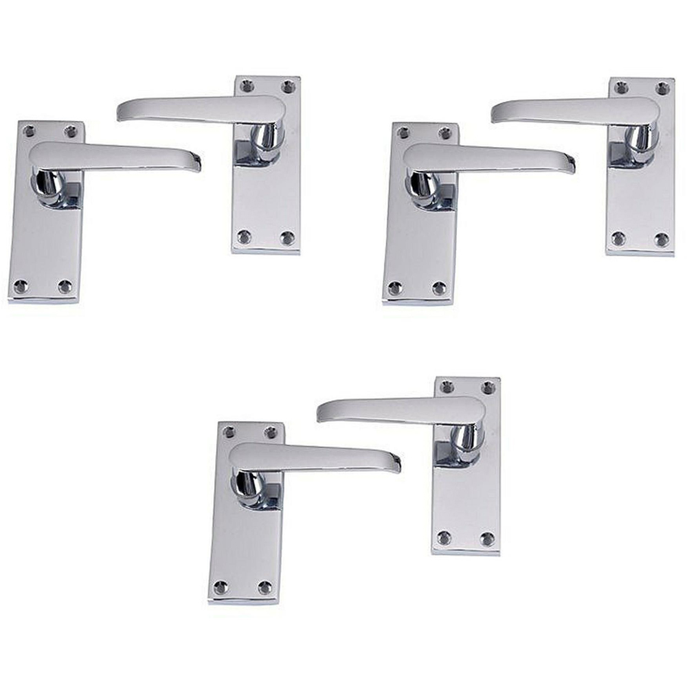 Golden Grace Polished Chrome Victorian Straight Lever Latch Door Handle Set 3 Pack Image 1