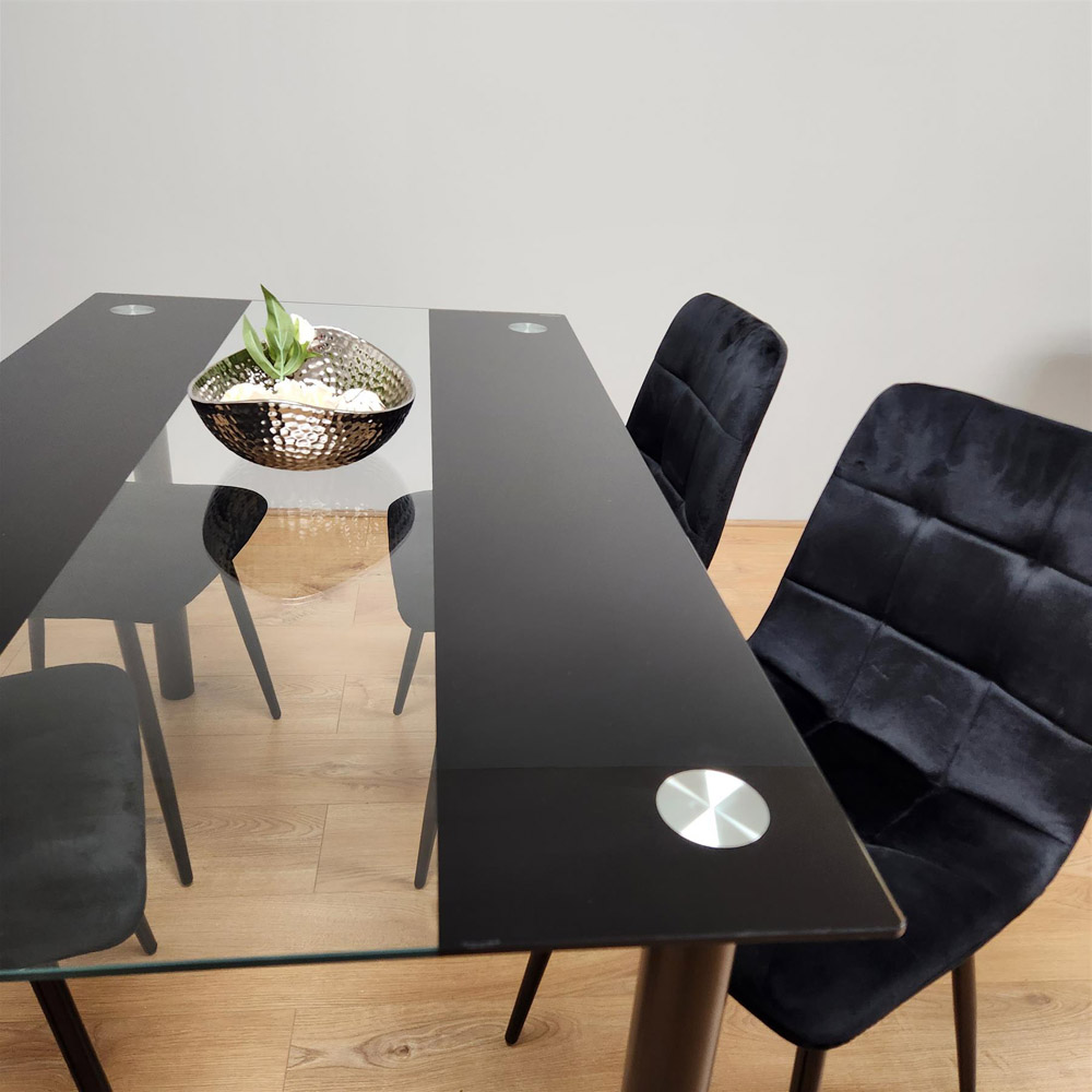 Kosy Koala 4 Seater Clear Glass Double Stripe Tufted Velvet Dining Set Black Image 4