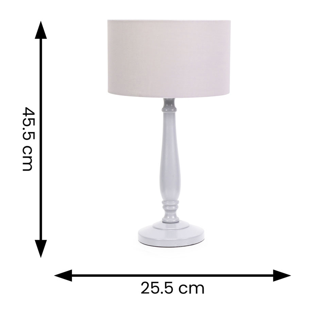 ValueLights Victoria Grey Fabric Drum Shade Grey Wood Traditional Stem LED Table Lamp Image 6