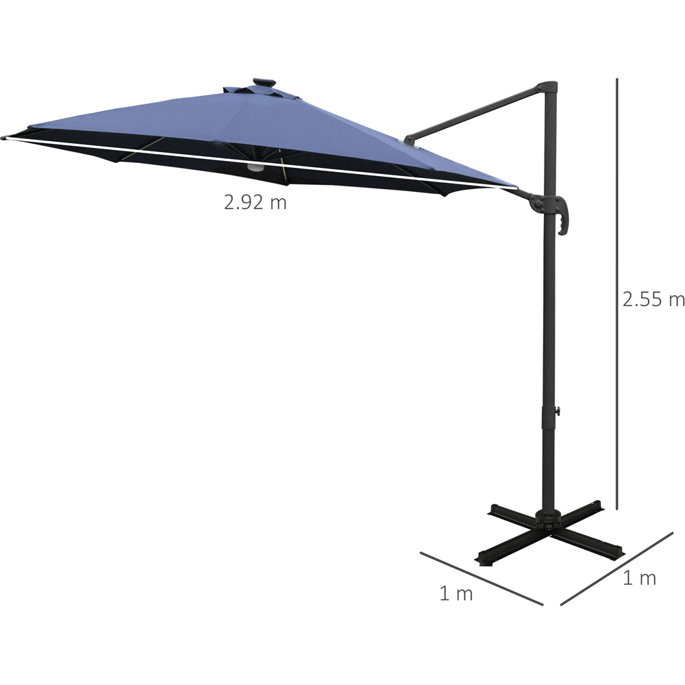 Outsunny Blue Solar LED Rotating Cantilever Roma Parasol with Cross Base 3m Image 7