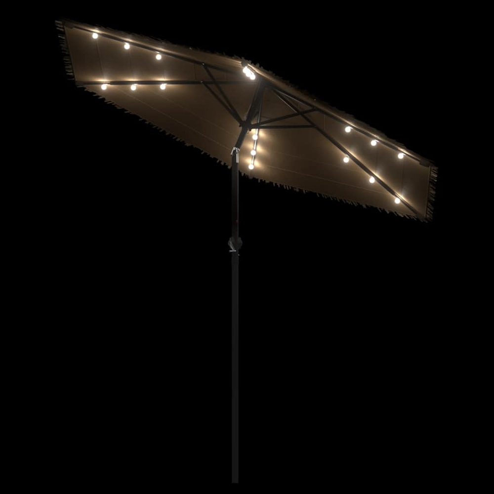 vidaXL Brown LED Light Straw Top Garden Parasol with Steel Pole 2.2m Image 8