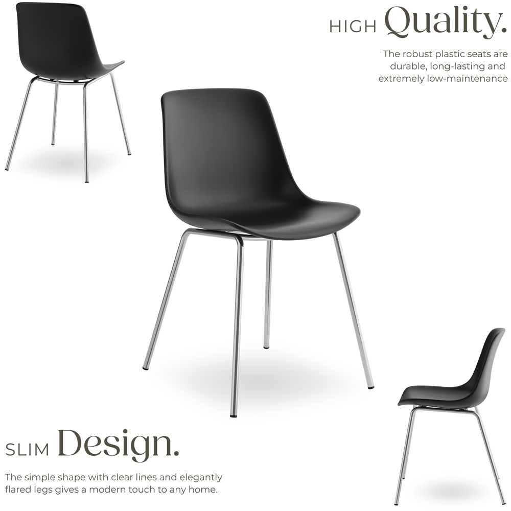 tectake Mave Set of 6 Black and Chrome Dining Chair Image 3