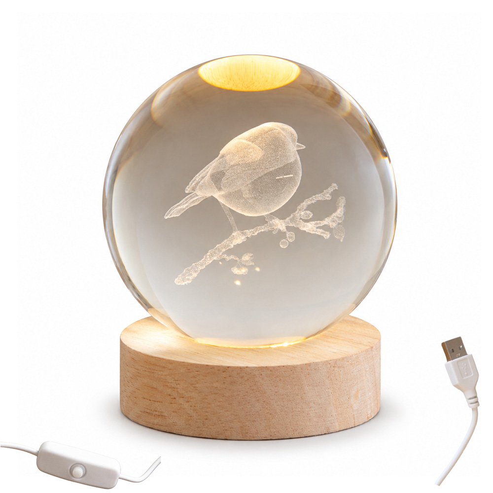 Samuel Alexander Warm White LED Etched 3D Robin Glass Globe USB Powered Christmas Decoration 10cm Image 4