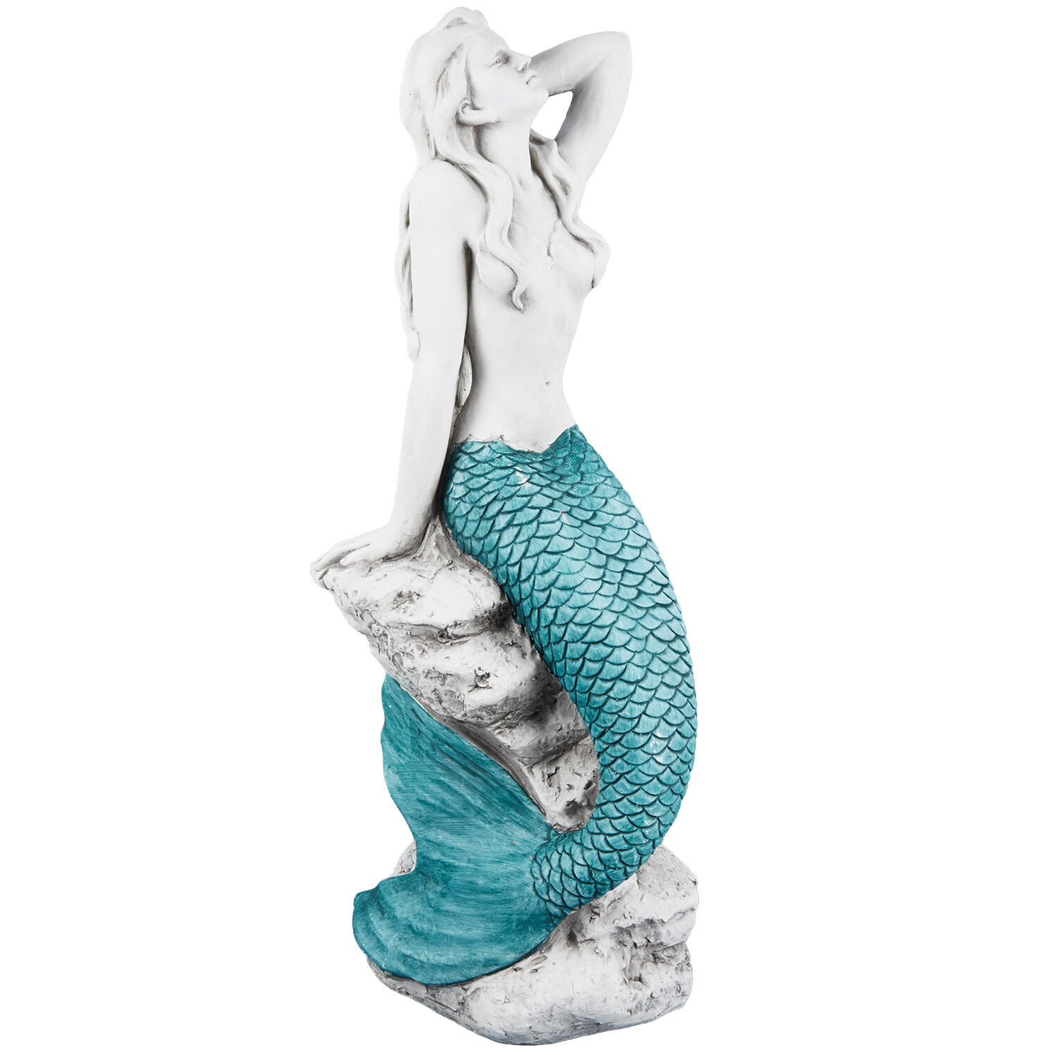 Sitting Mermaid Statue - White and Blue Image 1