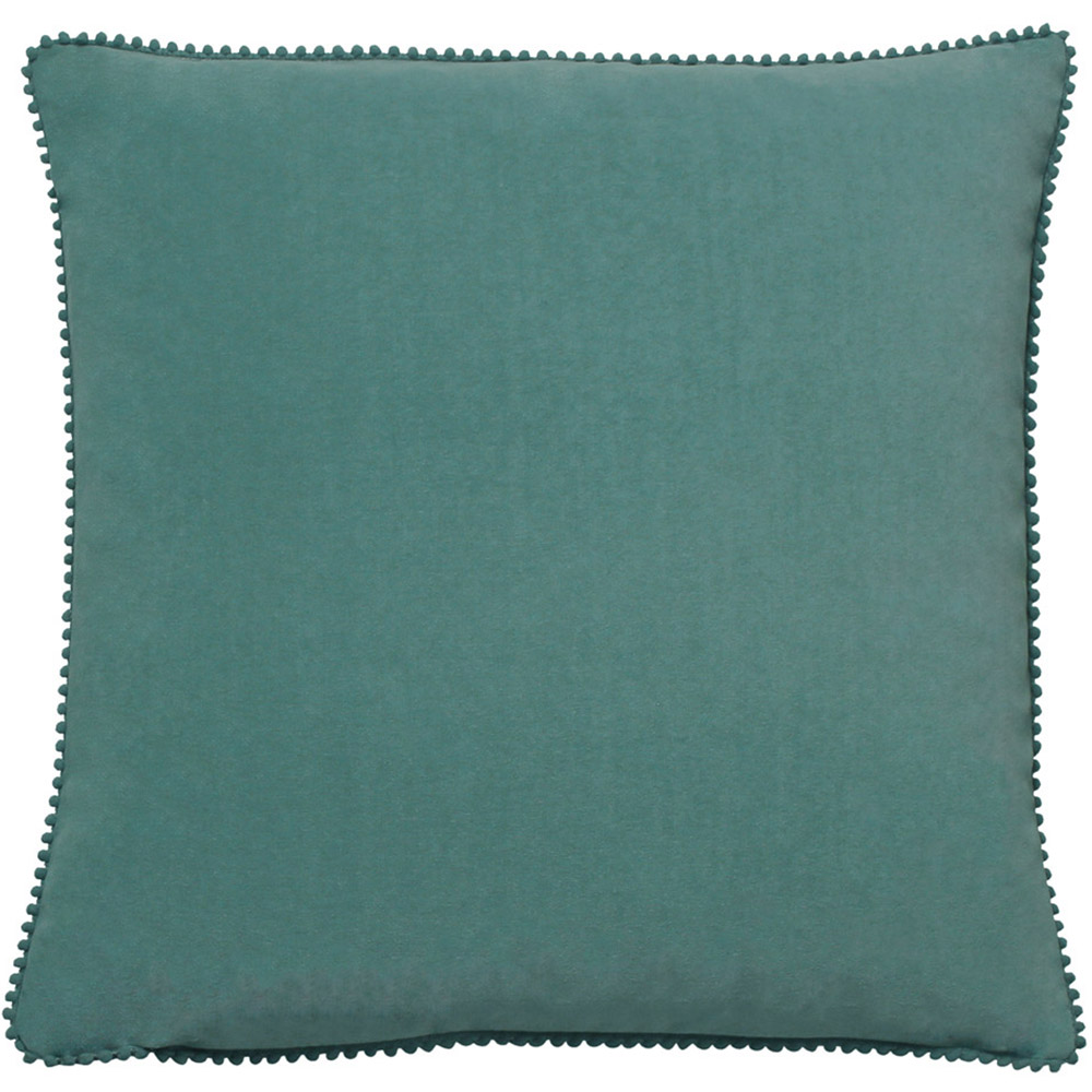 furn. Cosmo Blue Square Velvet Pom-Pom Cushion Image 1