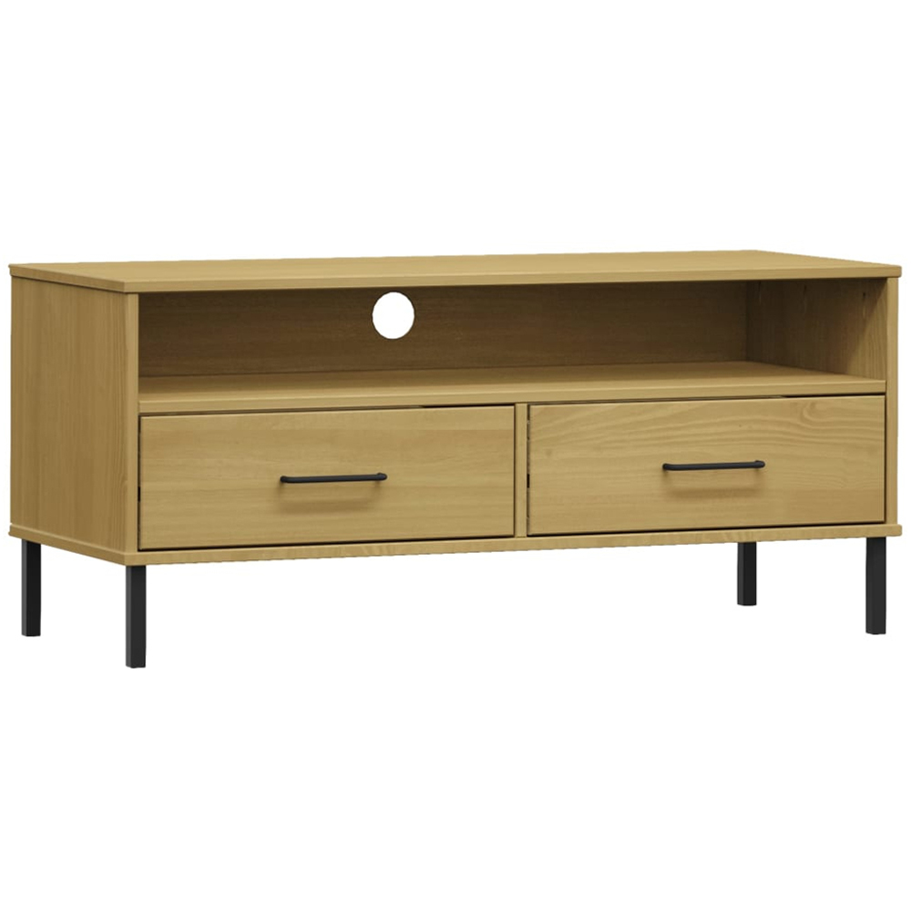 vidaXL Oslo 2 Drawer Single Shelf Brown Solid Pine Wood TV Cabinet Image 2