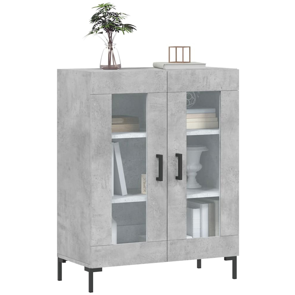 vidaXL 2 Glass Door Concrete Grey Wooden Sideboard Image 3