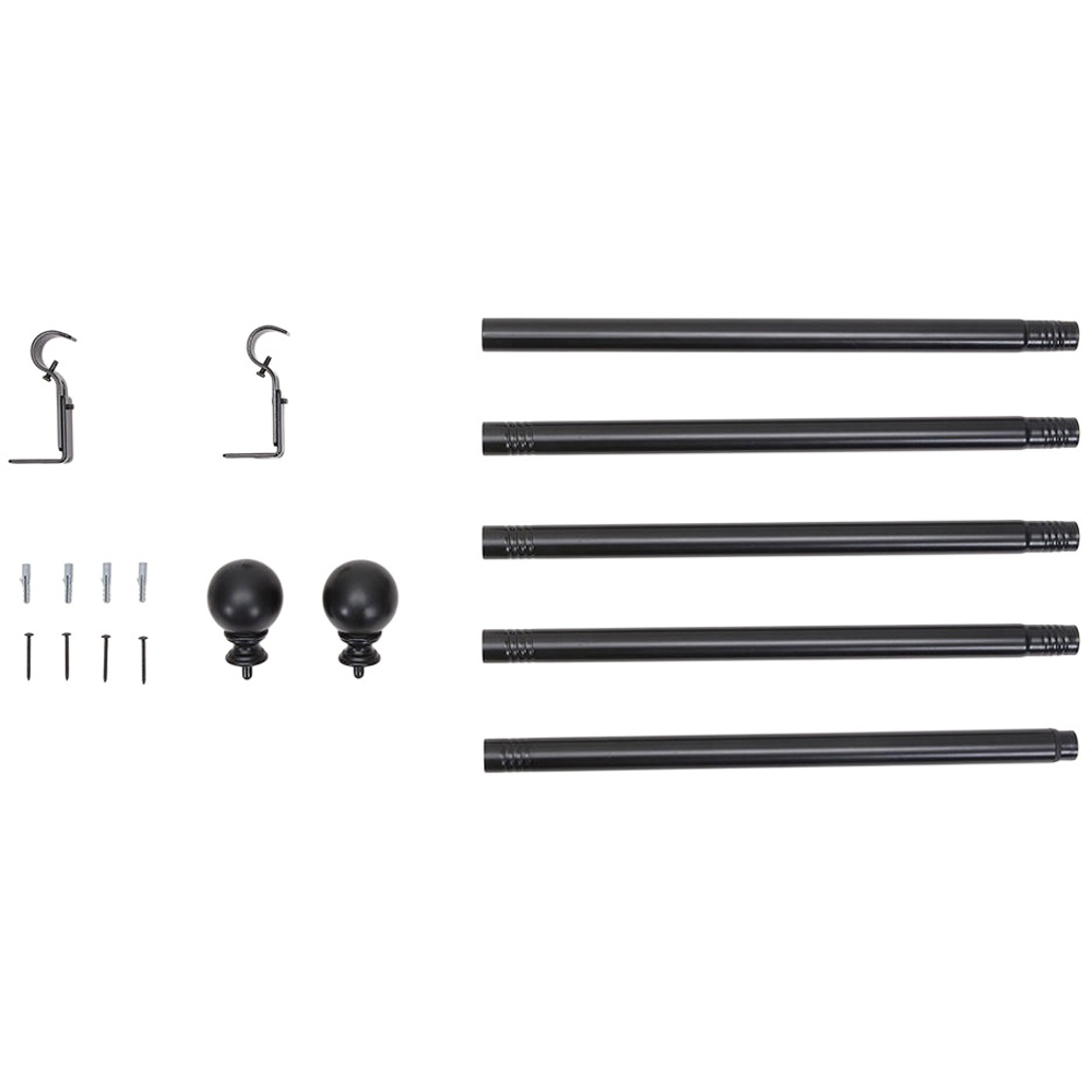Living and Home 122-213cm Glossy Black Telescopic Curtain Pole with Brackets and Ball Finials Image 1