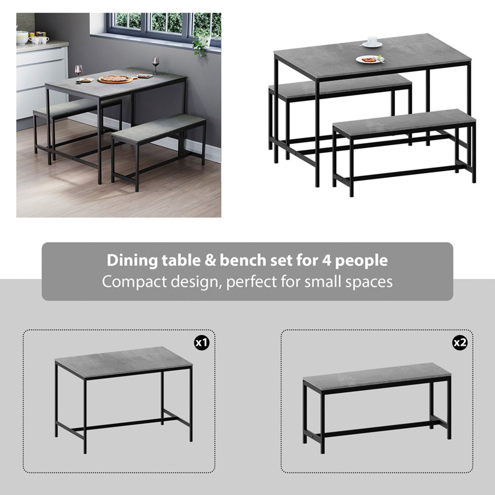 Vida Designs Roslyn 4 Seater Metal Frame Dining Bench Set Concrete Grey Image 6