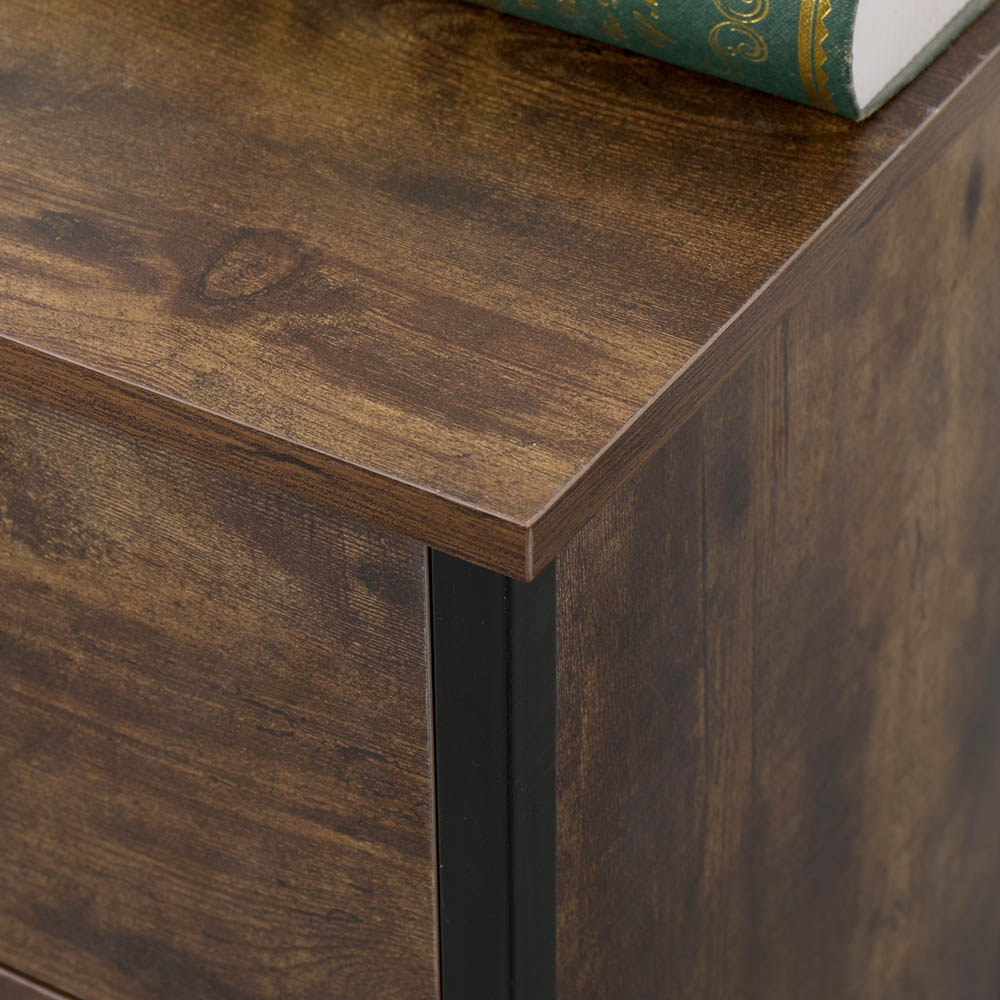 FurnitureHMD 5 Drawer Brown and Black Industrial Wooden Chest of Drawers Image 4