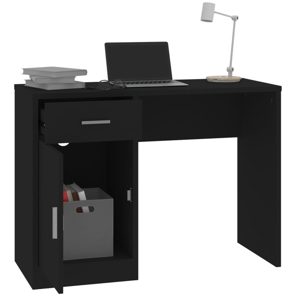 vidaXL Single Door Single Drawer Computer Desk Black and Silver Image 3