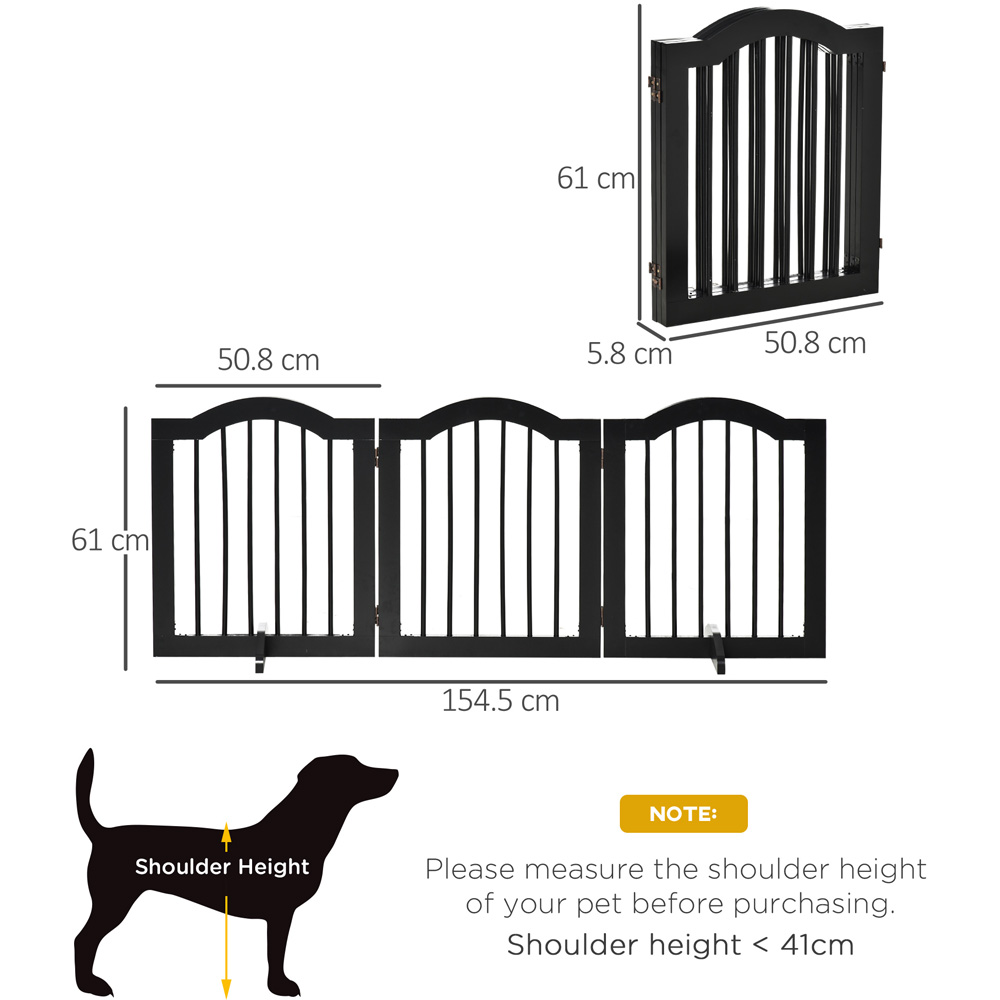 PawHut Black 3 Panel Freestanding Pet Safety Gate with Support Feet Image 8