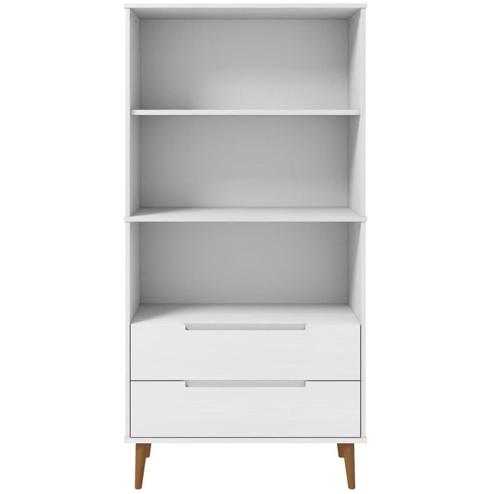 vidaXL 2 Drawer 3 Shelf White Pine Wood Bookcase Image 4