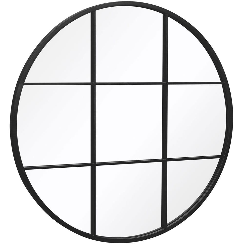 MirrorOutlet The Circulus Black Metal Round Window Garden Wall Mirror 80 x 80cm Image 3
