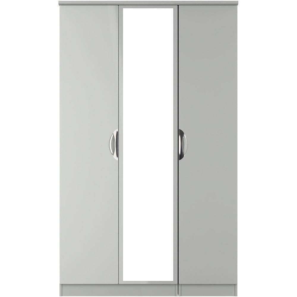 Crowndale Camden 3 Door Grey Gloss and Dusk Grey Mirrored Wardrobe Ready Assembled Image 2