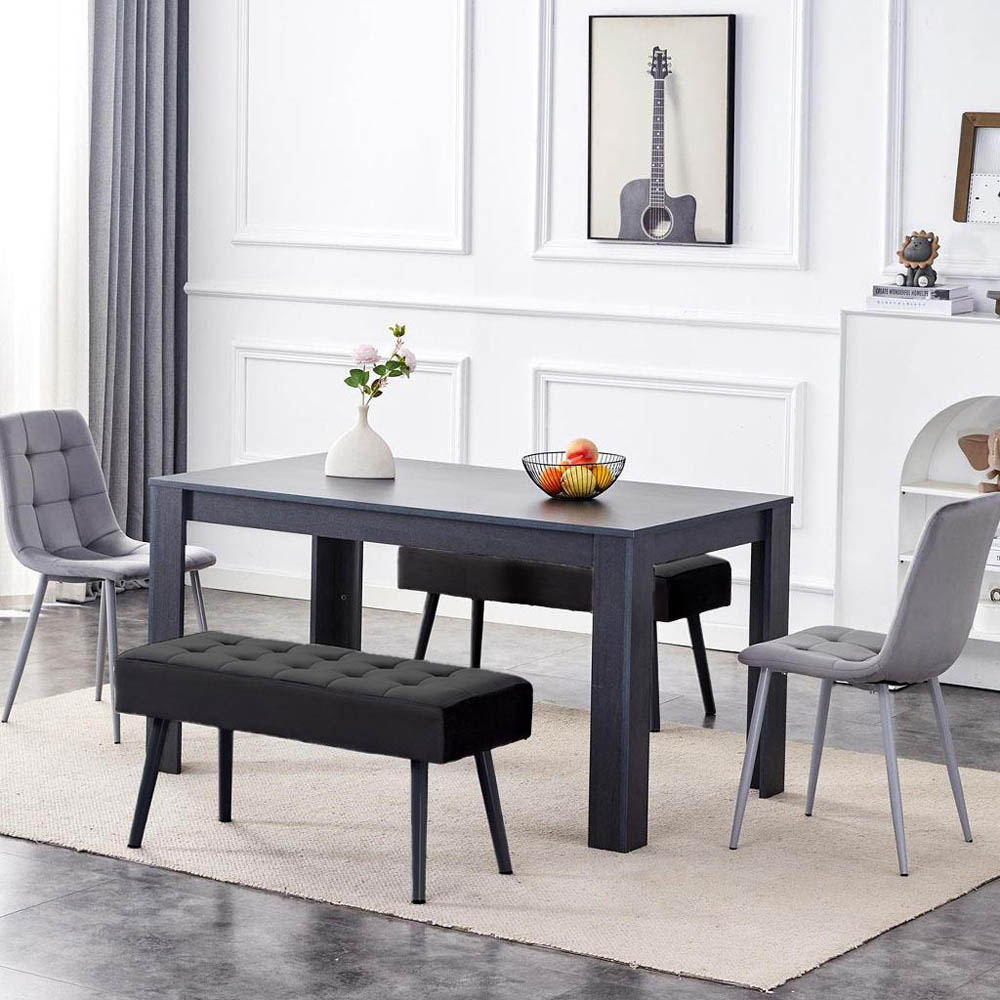 Portland 6 Seater Dark Grey Arrow Dining Table Set with Velvet Chairs and Benches Image 1