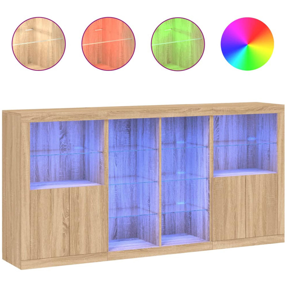 vidaXL 4 Door 12 Shelf Sonoma Oak Sideboard with LED Lights Image 2
