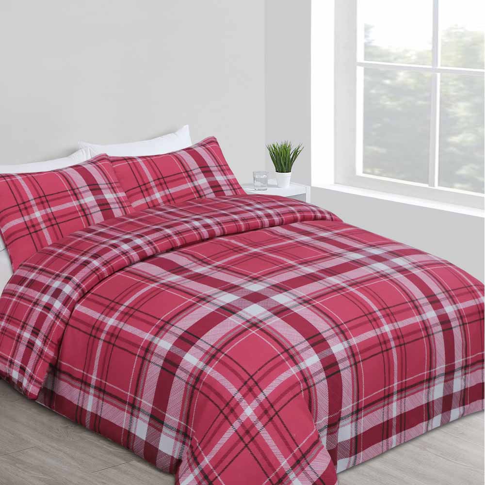 Wilko Red Check Brushed Cotton Double Duvet Set Image 1