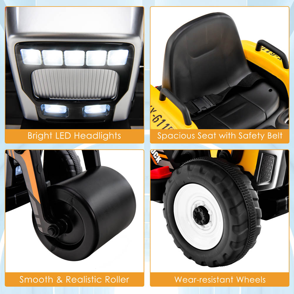 Costway Kids Yellow Ride On Road Roller with 2.4G Remote Control 12V Image 6