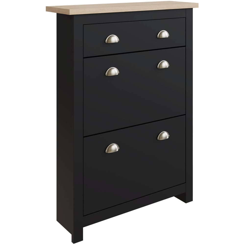 GFW Lancaster 2 Door 1 Drawer Black and Oak Shoe Cabinet Image 2