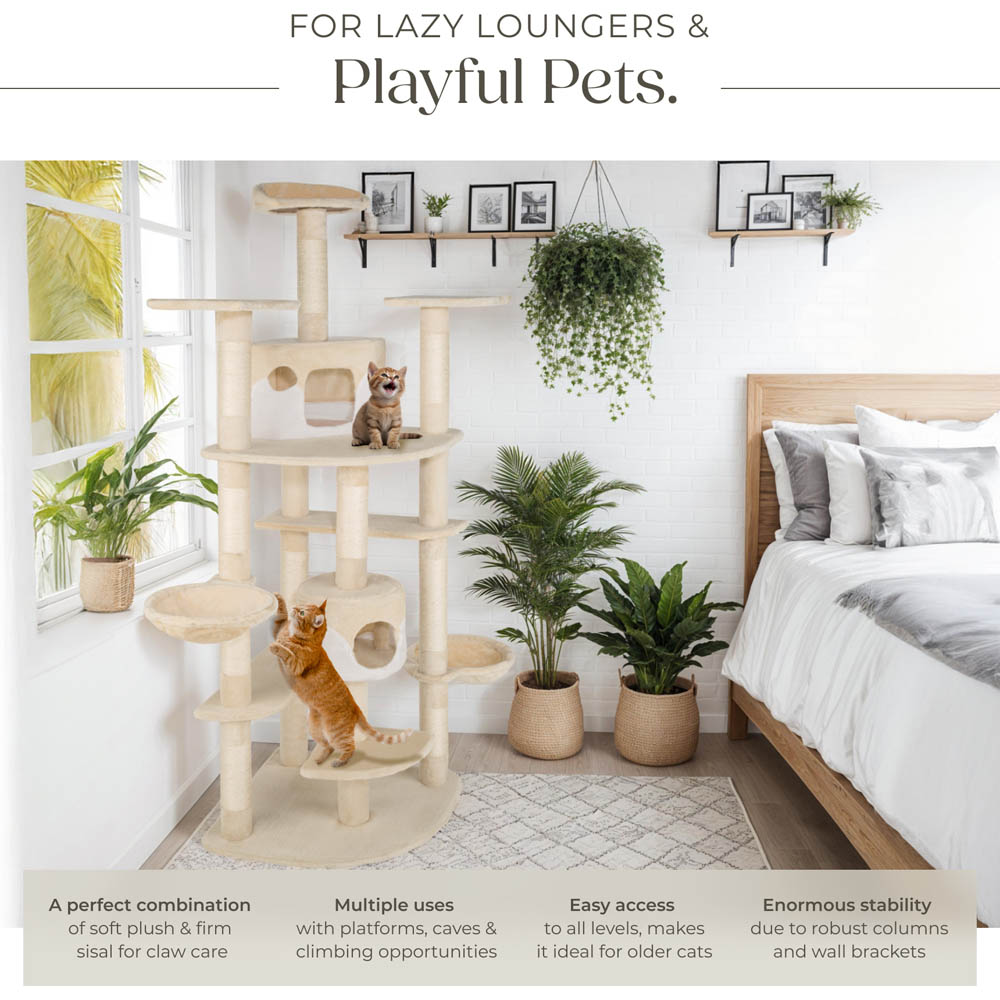 tectake Fippi Beige and White Cat Tree with Scratching Posts 204cm Image 4