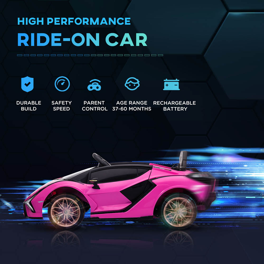 Tommy Toys Lamborghini Sian Kids Ride On Electric Car Pink 12V Image 2