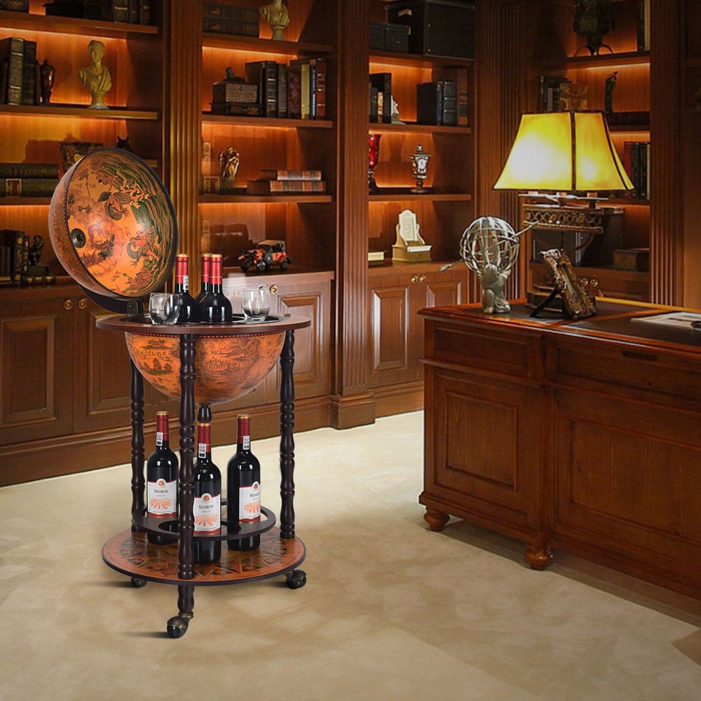 Costway Italian Styled Globe Drinks Cabinet with Wheels Image 6